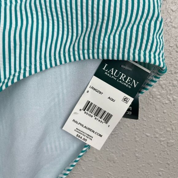 NWT Lauren Ralph Lauren Blue and White Striped Bikini Bottoms Size 8 - Picture 2 of 5